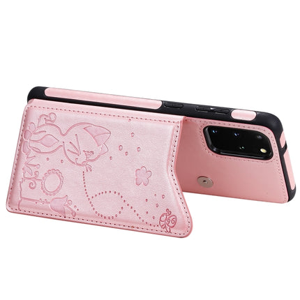 For Galaxy S20 Plus Cat Bee Embossing Pattern Shockproof Protective Case with Card Slots & Photo Frame(Rose Gold)-garmade.com