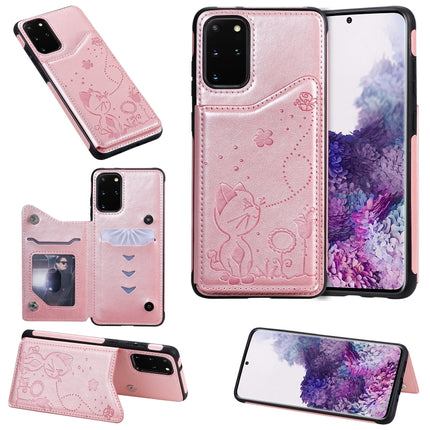 For Galaxy S20 Plus Cat Bee Embossing Pattern Shockproof Protective Case with Card Slots & Photo Frame(Rose Gold)-garmade.com