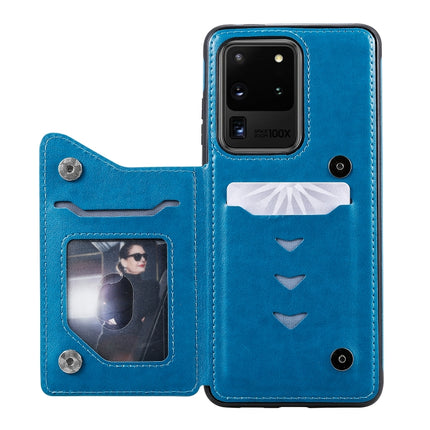 For Galaxy S20 Ultra Cat Bee Embossing Pattern Shockproof Protective Case with Card Slots & Photo Frame(Blue)-garmade.com