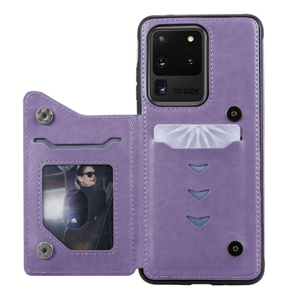 For Galaxy S20 Ultra Cat Bee Embossing Pattern Shockproof Protective Case with Card Slots & Photo Frame(Purple)-garmade.com