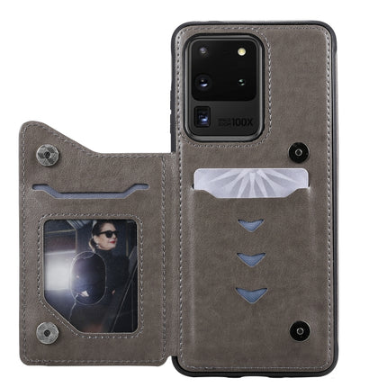 For Galaxy S20 Ultra Cat Bee Embossing Pattern Shockproof Protective Case with Card Slots & Photo Frame(Grey)-garmade.com