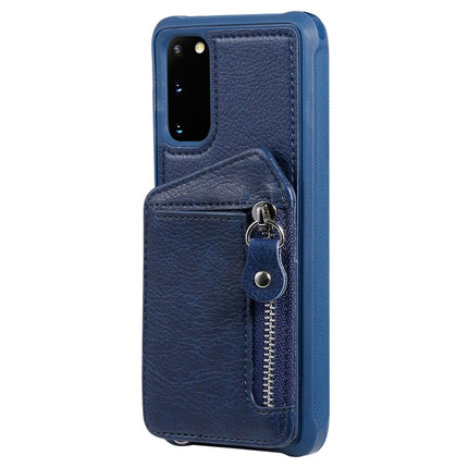 For Galaxy S20 Zipper Double Buckle Shockproof Protective Case with Stand & Photo Holder & Wallet Function(Blue)-garmade.com