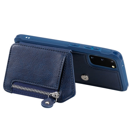 For Galaxy S20 Zipper Double Buckle Shockproof Protective Case with Stand & Photo Holder & Wallet Function(Blue)-garmade.com