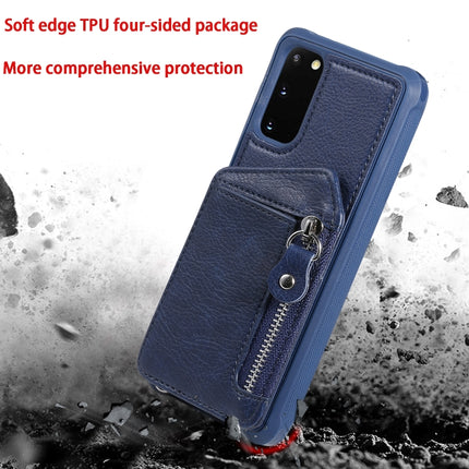 For Galaxy S20 Zipper Double Buckle Shockproof Protective Case with Stand & Photo Holder & Wallet Function(Blue)-garmade.com