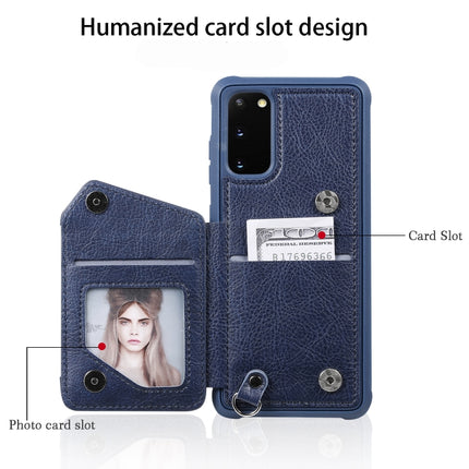 For Galaxy S20 Zipper Double Buckle Shockproof Protective Case with Stand & Photo Holder & Wallet Function(Blue)-garmade.com