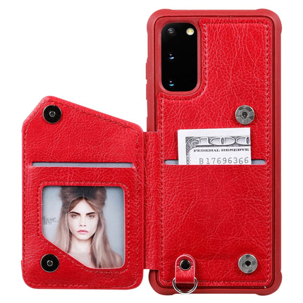 For Galaxy S20 Zipper Double Buckle Shockproof Protective Case with Stand & Photo Holder & Wallet Function(Red)-garmade.com