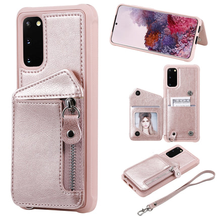 For Galaxy S20 Zipper Double Buckle Shockproof Protective Case with Stand & Photo Holder & Wallet Function(Rose Gold)-garmade.com