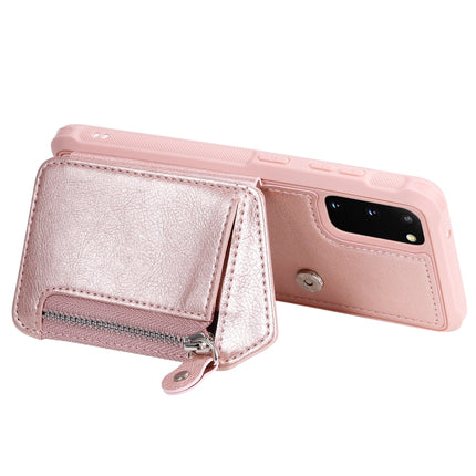 For Galaxy S20 Zipper Double Buckle Shockproof Protective Case with Stand & Photo Holder & Wallet Function(Rose Gold)-garmade.com