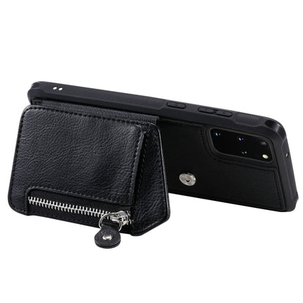 For Galaxy S20+ Zipper Double Buckle Shockproof Protective Case with Stand & Photo Holder & Wallet Function(Black)-garmade.com