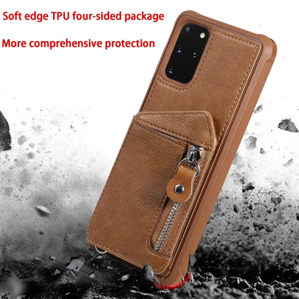 For Galaxy S20+ Zipper Double Buckle Shockproof Protective Case with Stand & Photo Holder & Wallet Function(Black)-garmade.com