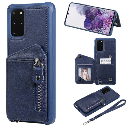 For Galaxy S20+ Zipper Double Buckle Shockproof Protective Case with Stand & Photo Holder & Wallet Function(Blue)-garmade.com