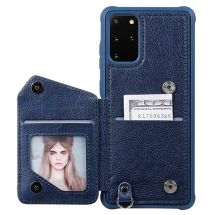 For Galaxy S20+ Zipper Double Buckle Shockproof Protective Case with Stand & Photo Holder & Wallet Function(Blue)-garmade.com