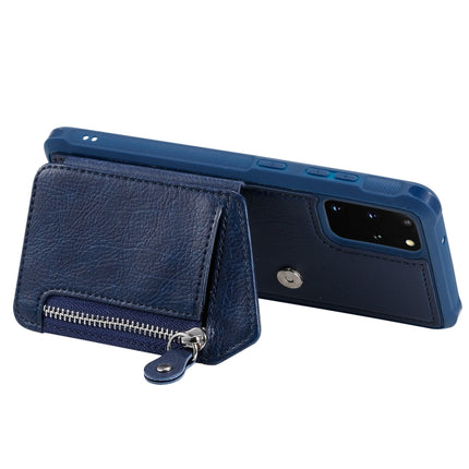 For Galaxy S20+ Zipper Double Buckle Shockproof Protective Case with Stand & Photo Holder & Wallet Function(Blue)-garmade.com