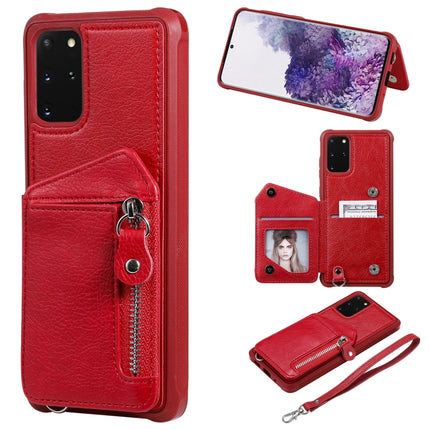 For Galaxy S20+ Zipper Double Buckle Shockproof Protective Case with Stand & Photo Holder & Wallet Function(Red)-garmade.com