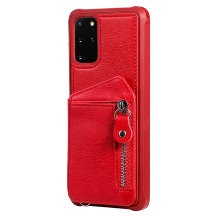 For Galaxy S20+ Zipper Double Buckle Shockproof Protective Case with Stand & Photo Holder & Wallet Function(Red)-garmade.com