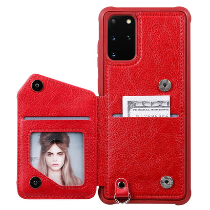 For Galaxy S20+ Zipper Double Buckle Shockproof Protective Case with Stand & Photo Holder & Wallet Function(Red)-garmade.com