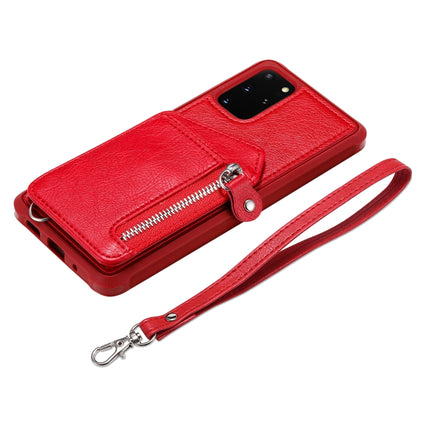 For Galaxy S20+ Zipper Double Buckle Shockproof Protective Case with Stand & Photo Holder & Wallet Function(Red)-garmade.com