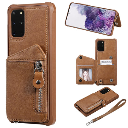 For Galaxy S20+ Zipper Double Buckle Shockproof Protective Case with Stand & Photo Holder & Wallet Function(Coffee)-garmade.com