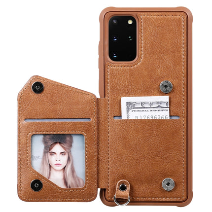 For Galaxy S20+ Zipper Double Buckle Shockproof Protective Case with Stand & Photo Holder & Wallet Function(Coffee)-garmade.com