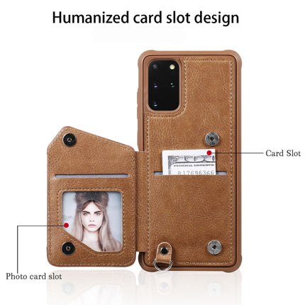 For Galaxy S20+ Zipper Double Buckle Shockproof Protective Case with Stand & Photo Holder & Wallet Function(Coffee)-garmade.com