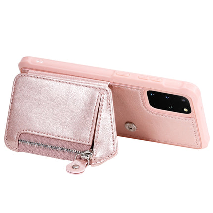 For Galaxy S20+ Zipper Double Buckle Shockproof Protective Case with Stand & Photo Holder & Wallet Function(Rose Gold)-garmade.com