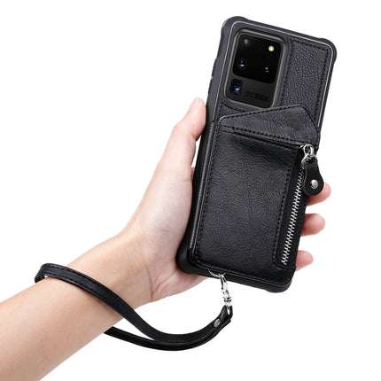 For Galaxy S20 Ultra Zipper Double Buckle Shockproof Protective Case with Stand & Photo Holder & Wallet Function(Black)-garmade.com
