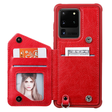 For Galaxy S20 Ultra Zipper Double Buckle Shockproof Protective Case with Stand & Photo Holder & Wallet Function(Red)-garmade.com