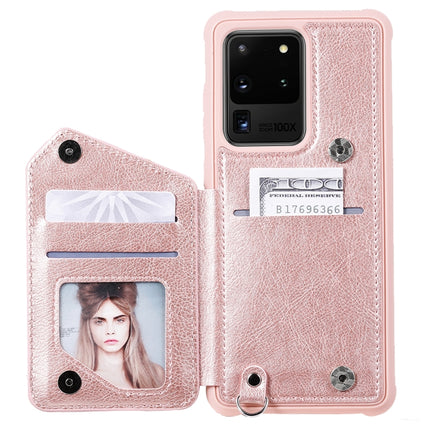 For Galaxy S20 Ultra Zipper Double Buckle Shockproof Protective Case with Stand & Photo Holder & Wallet Function(Rose Gold)-garmade.com