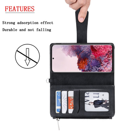 For Galaxy S20 2 in 1 Solid Color Zipper Shockproof Protective Case with Card Slots & Bracket & Photo Holder & Wallet Function(Black)-garmade.com