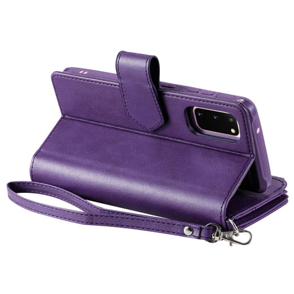 For Galaxy S20 2 in 1 Solid Color Zipper Shockproof Protective Case with Card Slots & Bracket & Photo Holder & Wallet Function(Purple)-garmade.com