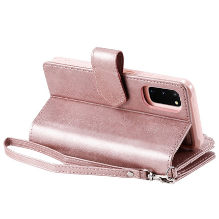 For Galaxy S20 2 in 1 Solid Color Zipper Shockproof Protective Case with Card Slots & Bracket & Photo Holder & Wallet Function(Rose Gold)-garmade.com