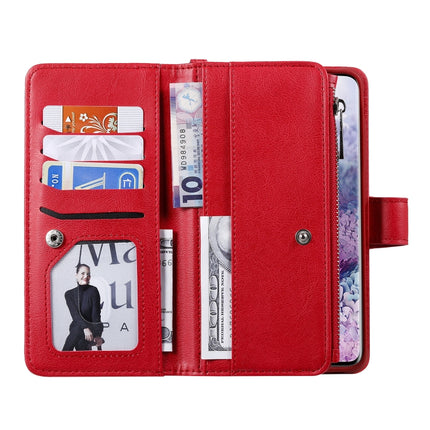 For Galaxy S20+ 2 in 1 Solid Color Zipper Shockproof Protective Case with Card Slots & Bracket & Photo Holder & Wallet Function(Red)-garmade.com