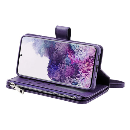 For Galaxy S20+ 2 in 1 Solid Color Zipper Shockproof Protective Case with Card Slots & Bracket & Photo Holder & Wallet Function(Purple)-garmade.com