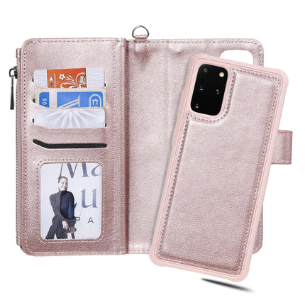 For Galaxy S20+ 2 in 1 Solid Color Zipper Shockproof Protective Case with Card Slots & Bracket & Photo Holder & Wallet Function(Rose Gold)-garmade.com
