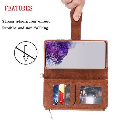 For Galaxy S20 Ultra 2 in 1 Solid Color Zipper Shockproof Protective Case with Card Slots & Bracket & Photo Holder & Wallet Function(Brown)-garmade.com