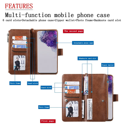 For Galaxy S20 Ultra 2 in 1 Solid Color Zipper Shockproof Protective Case with Card Slots & Bracket & Photo Holder & Wallet Function(Purple)-garmade.com
