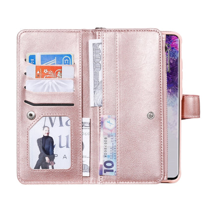 For Galaxy S20 Ultra 2 in 1 Solid Color Zipper Shockproof Protective Case with Card Slots & Bracket & Photo Holder & Wallet Function(Rose Gold)-garmade.com