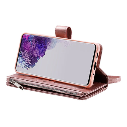 For Galaxy S20 Ultra 2 in 1 Solid Color Zipper Shockproof Protective Case with Card Slots & Bracket & Photo Holder & Wallet Function(Rose Gold)-garmade.com