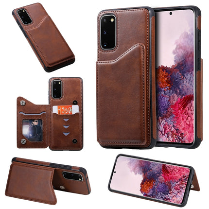 For Galaxy S20 Calf Texture Horizontal Flip Leather Case with Holder & Card Slots & Frame(Coffee)-garmade.com