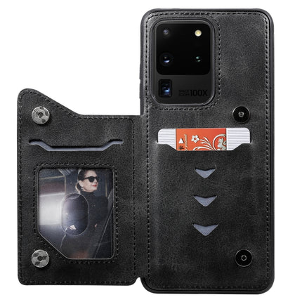 For Galaxy S20 Ultra Calf Texture Horizontal Flip Leather Case with Holder & Card Slots & Frame(Black)-garmade.com