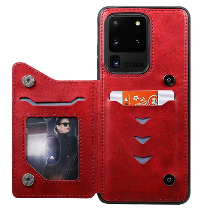 For Galaxy S20 Ultra Calf Texture Horizontal Flip Leather Case with Holder & Card Slots & Frame(Red)-garmade.com