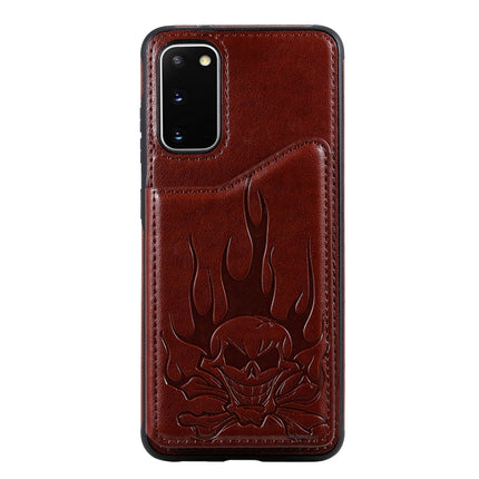 For Galaxy S20 Skull Embossing Pattern Shockproof Protective Case with Card Slots & Photo Frame(Brown)-garmade.com