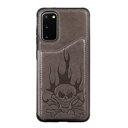 For Galaxy S20 Skull Embossing Pattern Shockproof Protective Case with Card Slots & Photo Frame(Grey)-garmade.com