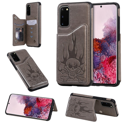 For Galaxy S20 Skull Embossing Pattern Shockproof Protective Case with Card Slots & Photo Frame(Grey)-garmade.com