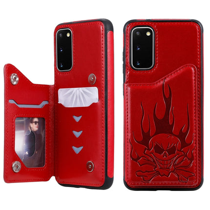 For Galaxy S20 Skull Embossing Pattern Shockproof Protective Case with Card Slots & Photo Frame(Red)-garmade.com