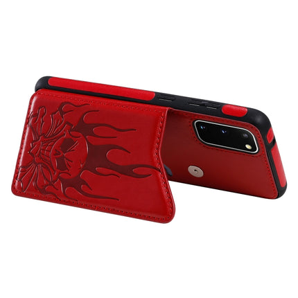 For Galaxy S20 Skull Embossing Pattern Shockproof Protective Case with Card Slots & Photo Frame(Red)-garmade.com