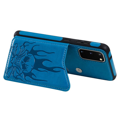 For Galaxy S20 Skull Embossing Pattern Shockproof Protective Case with Card Slots & Photo Frame(Blue)-garmade.com