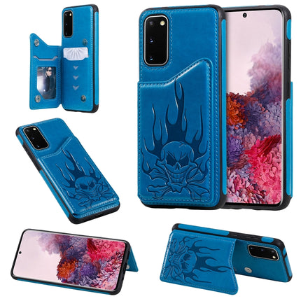 For Galaxy S20 Skull Embossing Pattern Shockproof Protective Case with Card Slots & Photo Frame(Blue)-garmade.com