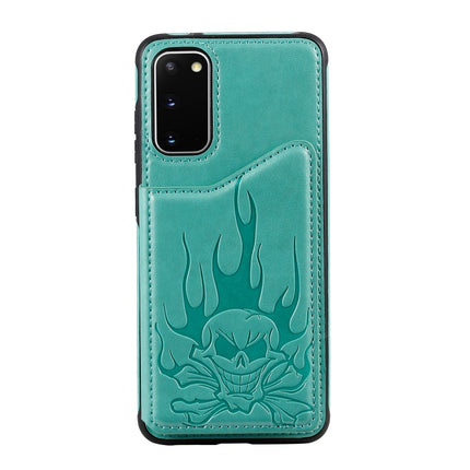 For Galaxy S20 Skull Embossing Pattern Shockproof Protective Case with Card Slots & Photo Frame(Green)-garmade.com