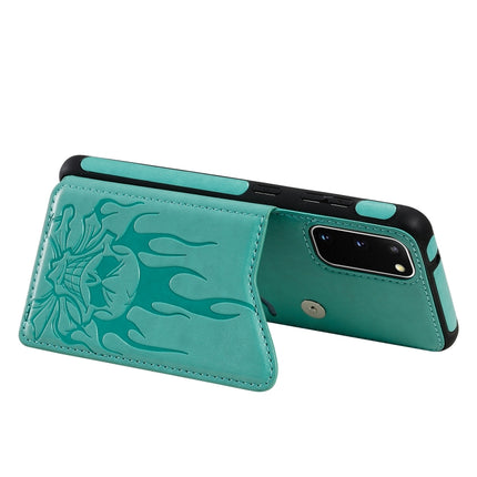 For Galaxy S20 Skull Embossing Pattern Shockproof Protective Case with Card Slots & Photo Frame(Green)-garmade.com